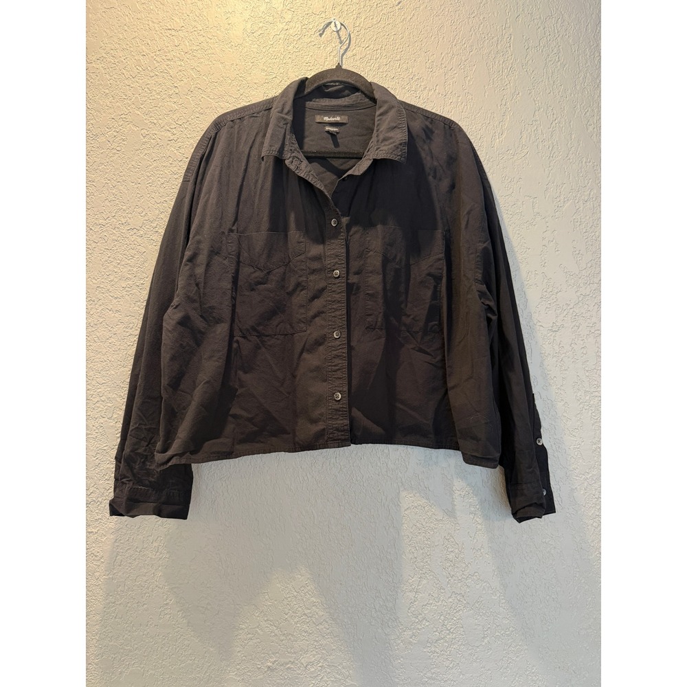Madewell Oversized Button Down Shirt Black Cotton Boxy Fit XL Long Sleeve